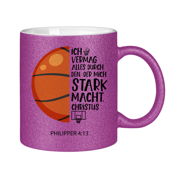 Glitzertasse der mich stark macht philipper 4:13 basketball