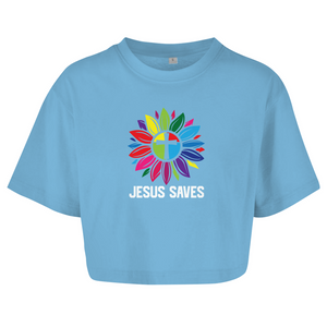 Damen Oversize Crop Top jesus saves