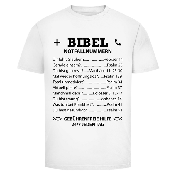 Herren T-Shirt bibel notfallnummern