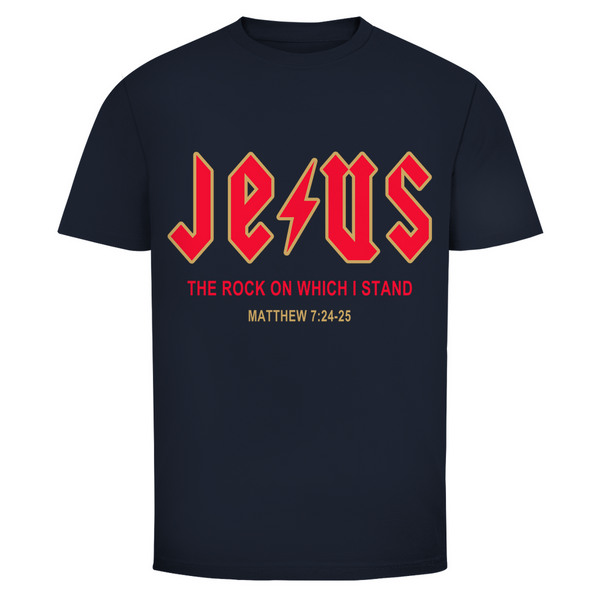 Herren T-Shirt jesus the rock matthew 7:24-25