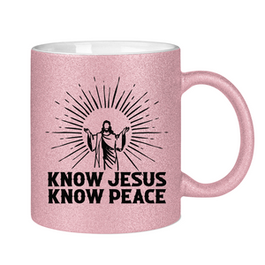 Glitzertasse know jesus know peace