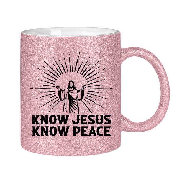 Glitzertasse know jesus know peace