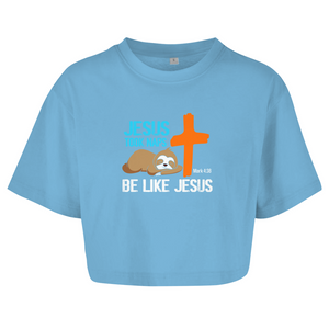 Damen Oversize Crop Top jesus took naps mark 4:38 faultier