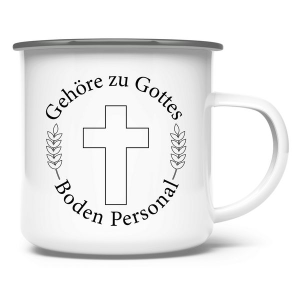 Emaille Tasse gehöre zu gottes boden personal