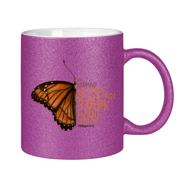 Glitzertasse der mich stark macht schmetterling