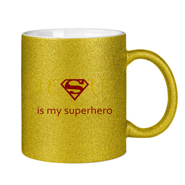 Glitzertasse jesus is my superhero