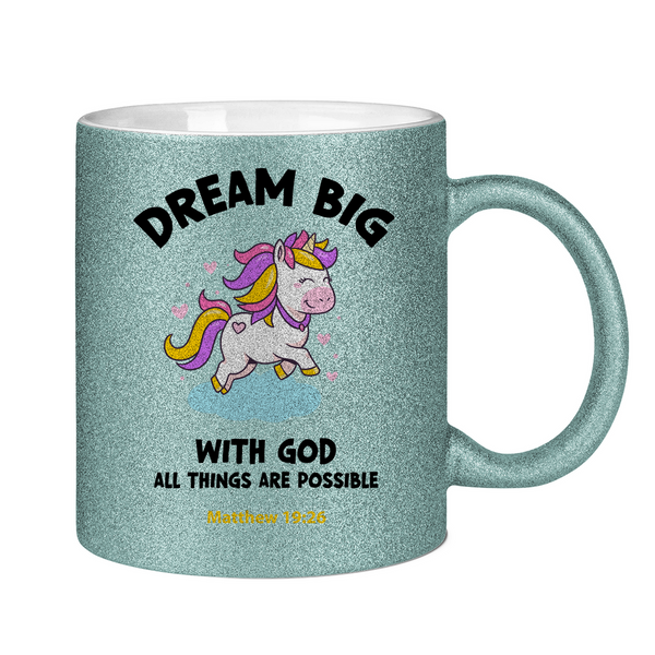 Glitzertasse einhorn all things are possible matthew 19:26