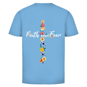 Herren T-Shirt faith over fear blumen kreuz