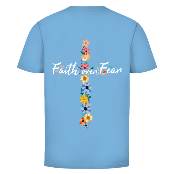 Herren T-Shirt faith over fear blumen kreuz