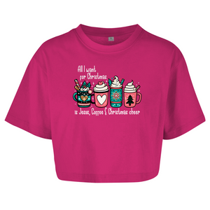 Damen Oversize Crop Top all i want for christmas is jesus coffee