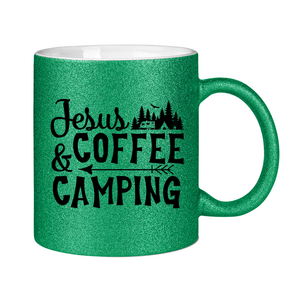 Glitzertasse jesus coffee camping