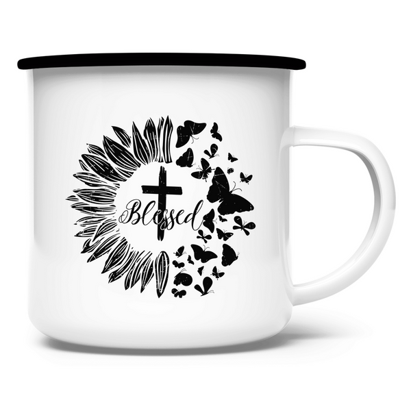 Emaille Tasse blessed sonneblume schmetterling