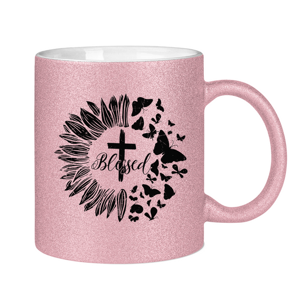 Glitzertasse blessed sonneblume schmetterling