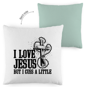 Kopfkissen zweifarbig i love jesus but i cuss a little