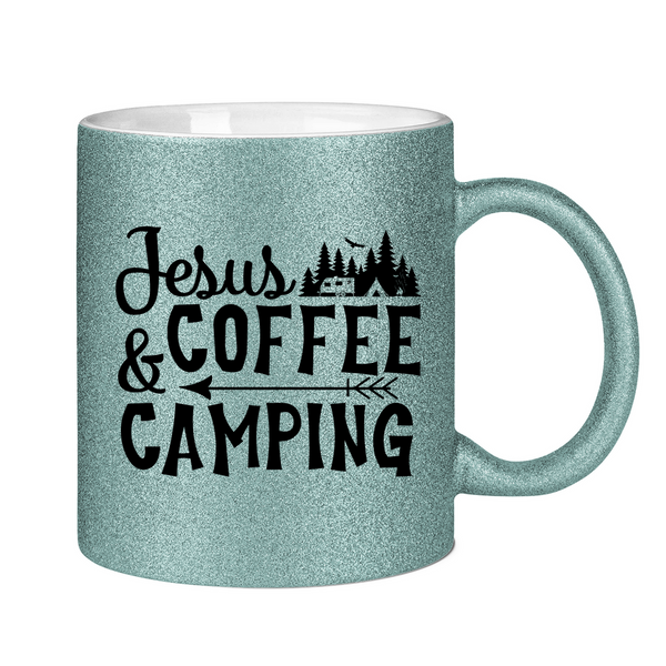 Glitzertasse jesus coffee camping