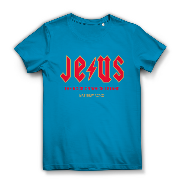 Damen Bio T-Shirt jesus the rock matthew 7:24-25