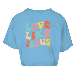 Damen Oversize Crop Top love like jesus retro