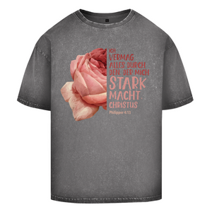 Oversize Washed T-Shirt der mich stark macht rose philipper 4:13