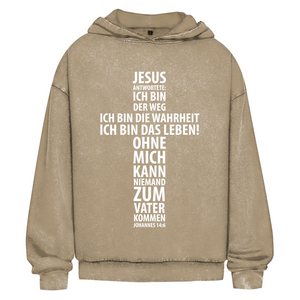 Oversize Washed Hoodie jesus: ich bin das leben johannes 14:6