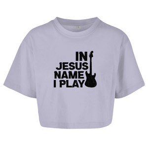 Damen Oversize Crop Top in jesus name i play guitarist
