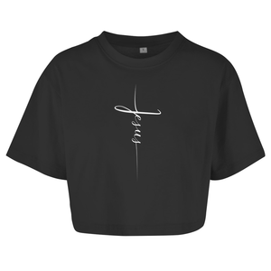 Damen Oversize Crop Top jesus kreuz