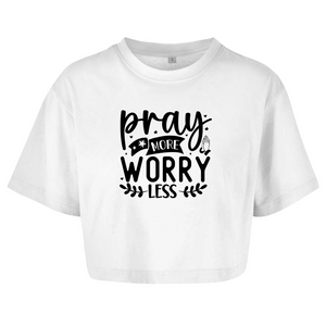 Damen Oversize Crop Top pray more worry less