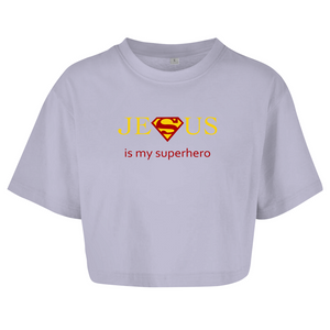 Damen Oversize Crop Top jesus is my superhero