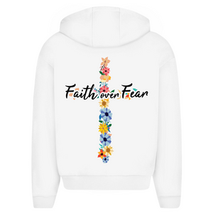Oversize Zipper Hoodie faith over fear blumen kreuz