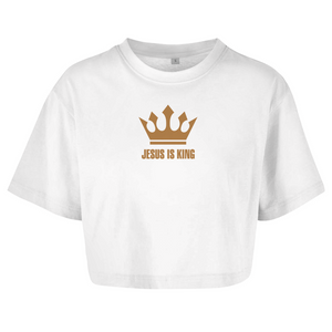 Damen Oversize Crop Top jesus is king krone
