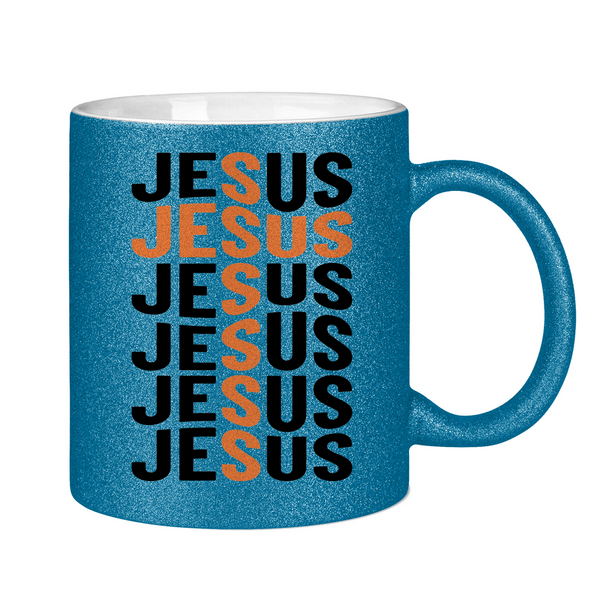 Glitzertasse jesus schriftzug