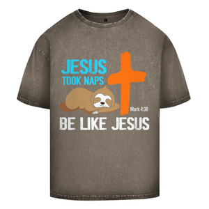 Oversize Washed T-Shirt jesus took naps mark 4:38 faultier