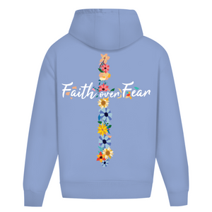 Oversize Hoodie Ohne Kordel faith over fear blumen kreuz