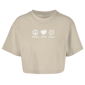 Damen Oversize Crop Top peace love jesus