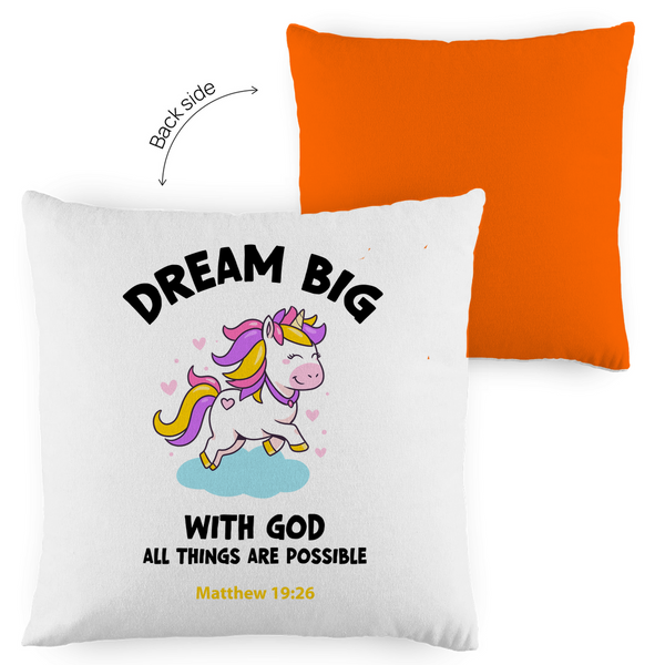 Kopfkissen zweifarbig einhorn all things are possible matthew 19:26