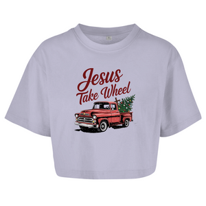 Damen Oversize Crop Top jesus take wheel