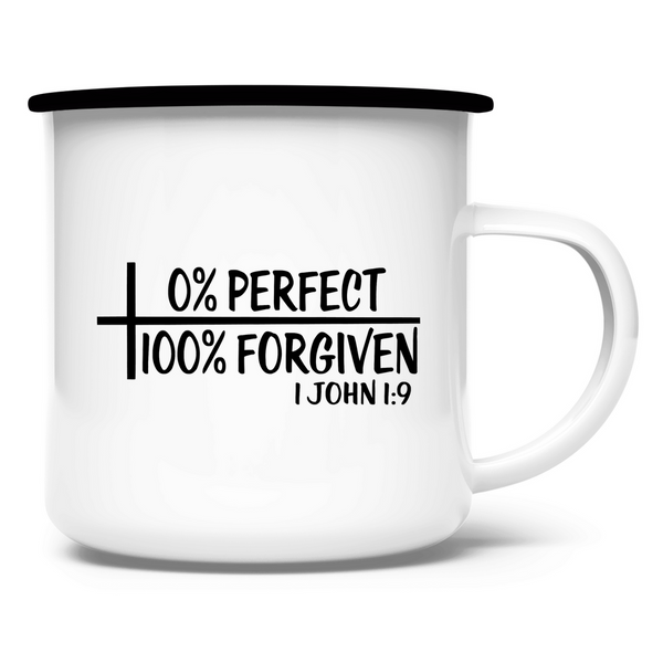 Emaille Tasse 100% forgiven 1 john 1:9