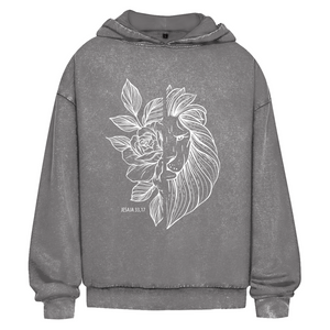 Oversize Washed Hoodie Blume Löwe jesaja 33,17