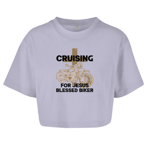 Damen Oversize Crop Top cruising for jesus blessed biker
