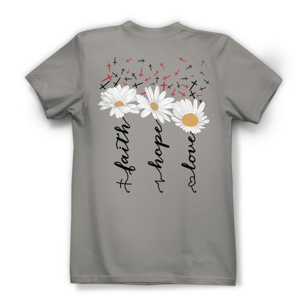 Damen Bio T-Shirt faith hope love blumen