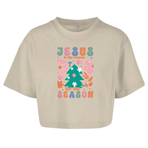 Damen Oversize Crop Top jesus is reason for the season