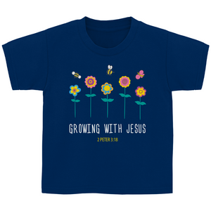 Kinder T-Shirt growing with jesus 2 peter 3:18