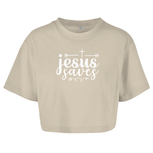 Damen Oversize Crop Top jesus saves