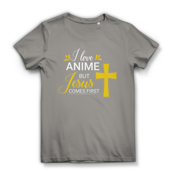 Damen Bio T-Shirt i love anime but jesus comes first