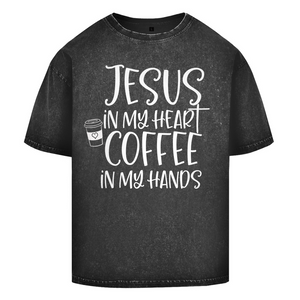Oversize Washed T-Shirt jesus in my heart coffee in my hands