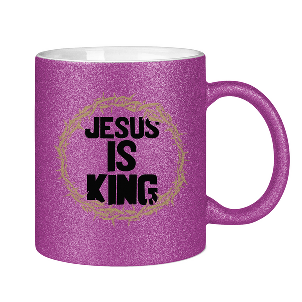 Glitzertasse jesus is king dornenkrone