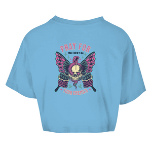 Damen Oversize Crop Top pray for your enemies matthew 5:44