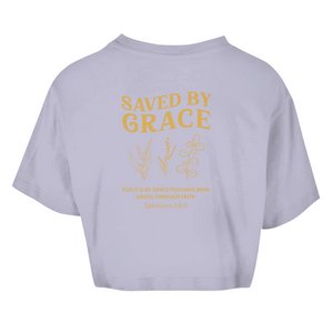 Damen Oversize Crop Top saved by grace ehpesians 2:8-9