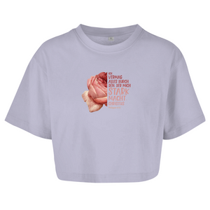 Damen Oversize Crop Top der mich stark macht rose philipper 4:13