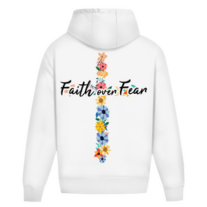 Oversize Hoodie Ohne Kordel faith over fear blumen kreuz