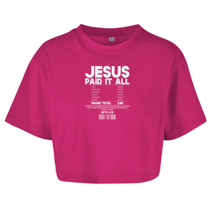Damen Oversize Crop Top jesus paid it all acts 4:12